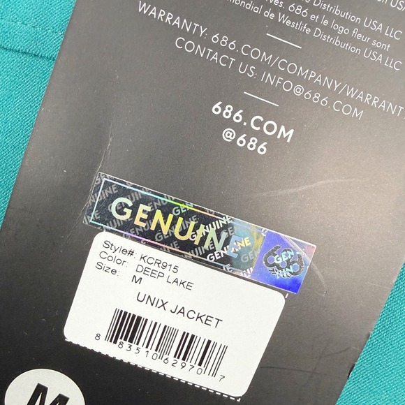 686 Unix Hooded Jacket Size M Mens Deep Lake Blue KCR915, NEW - Picture 6 of 12